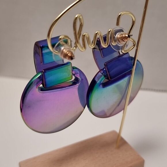 New FREE PEOPLE irradescent circle fun cute earrings - Picture 5 of 8